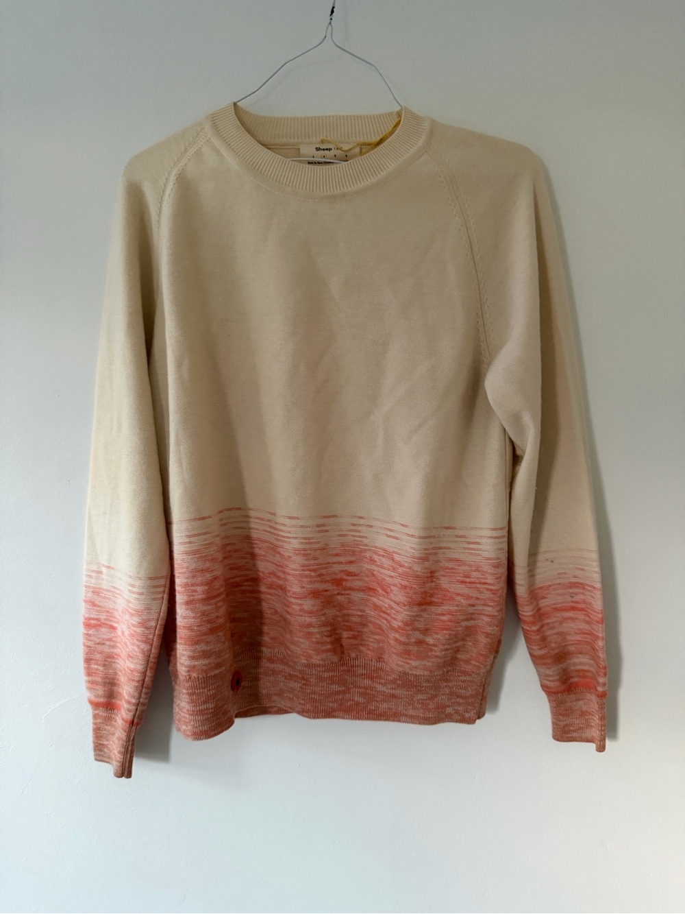 Sheep Inc. Ombre Crewneck 2.0 in Cream and Coral Orange Size Small Merino Wool